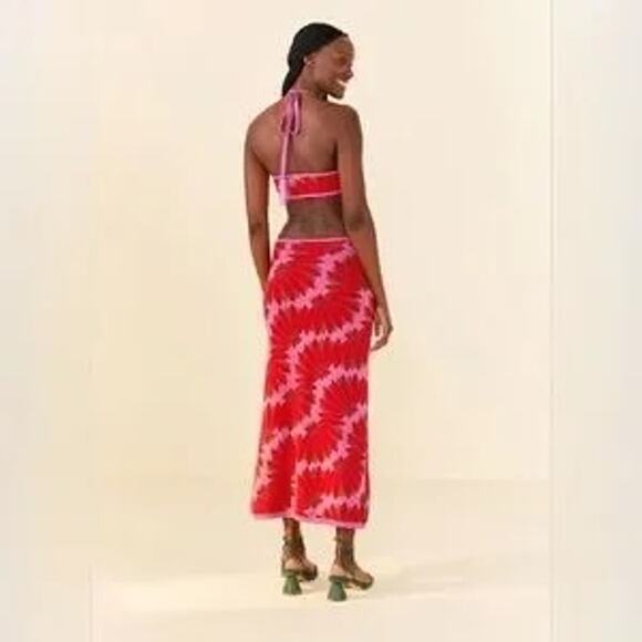 NWT FARM Rio Copacabana Knit Maxi Dress Halter Pink Cutout Waist Size XL - Picture 2 of 13